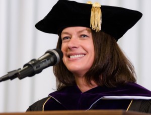 Jamie Manker gives the commencement address Dec. 14 in Pershing Arena.