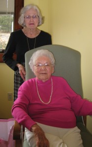 Dorothy (Blair) Heying (seated), shown with her good friend Rita Thomas, wife of the late Jim Thomas (Jim was a member of the Truman faculty from 1964 to 1994).