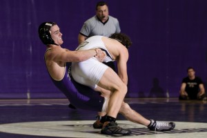 Colton Schmitz takes on an opponent from Emporia State.