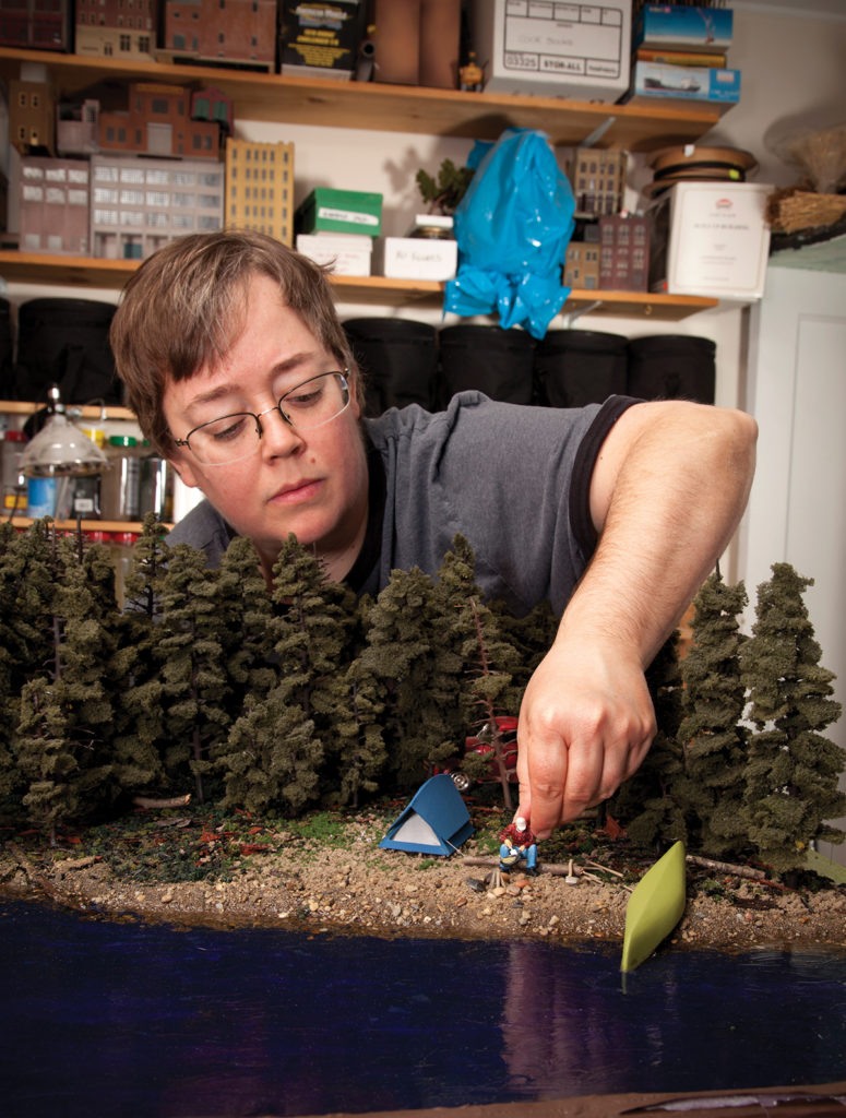 Lori Nix working in her studio